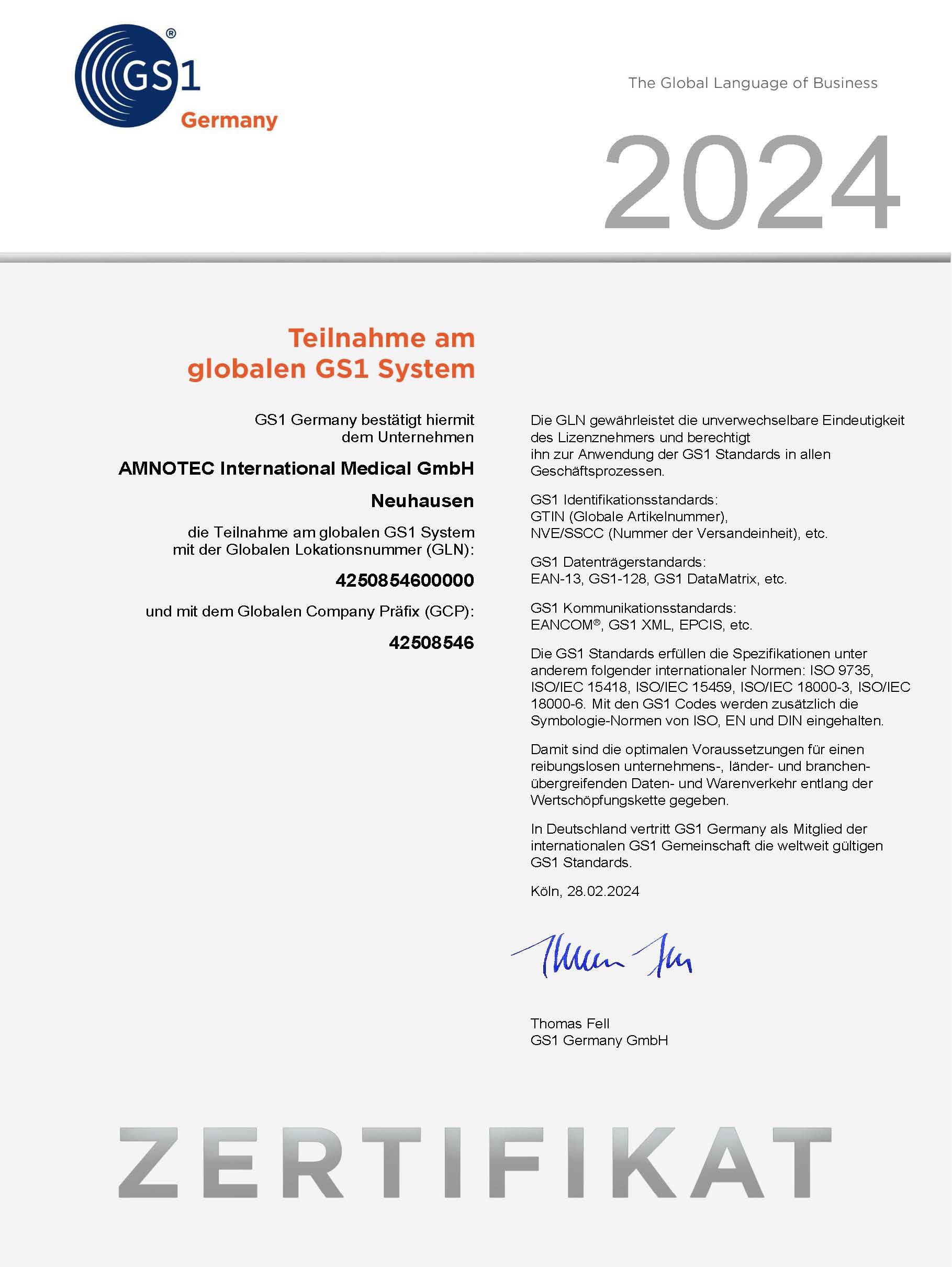DokumentenBild zu Teilnahme am globalen GS1 System